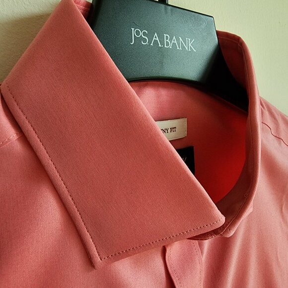 15.5 32/33 Pink Dress Shirt Skinny Fit Jos A Bank New Nwt Mens Flamingo Stretch - Picture 8 of 17
